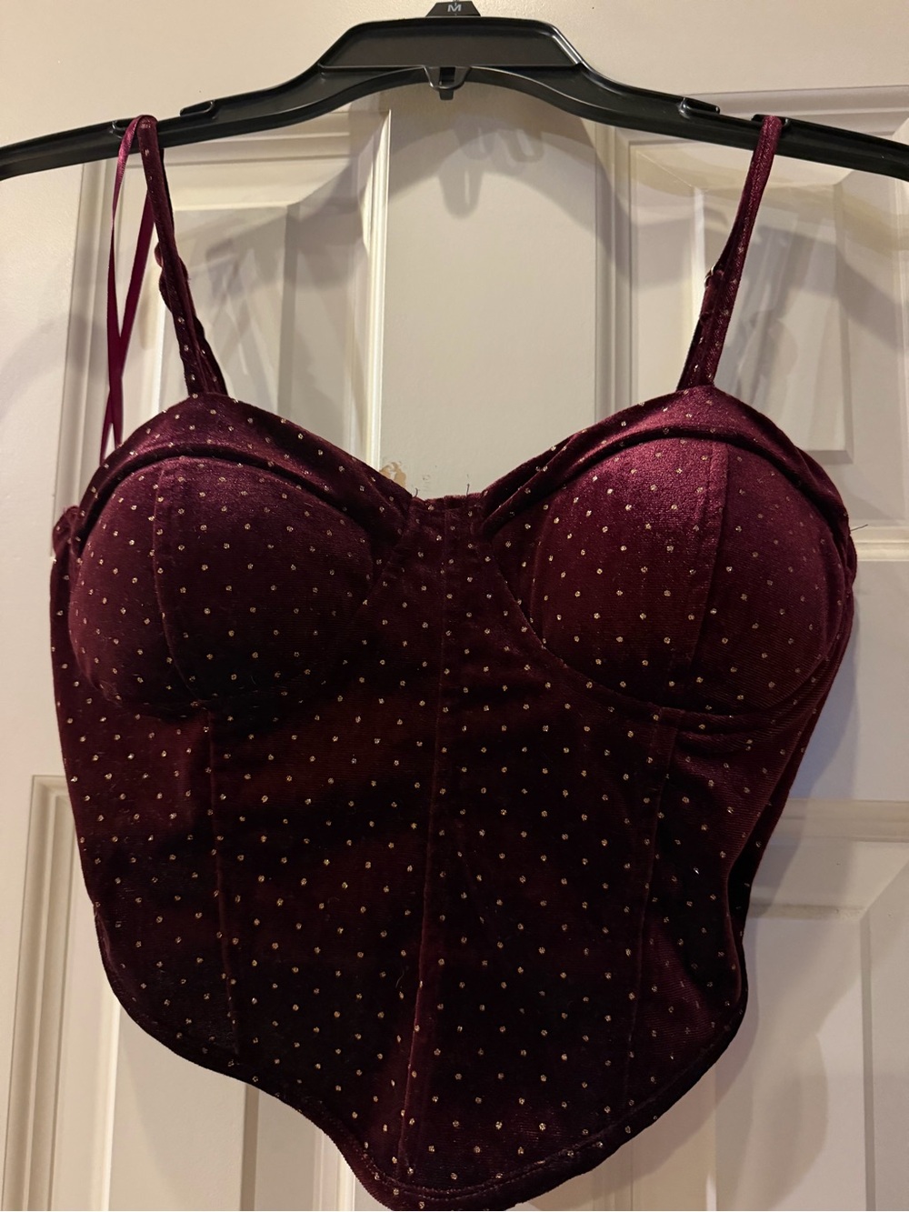Velvet Polka-Dot Bustier Crop Top - Burgundy